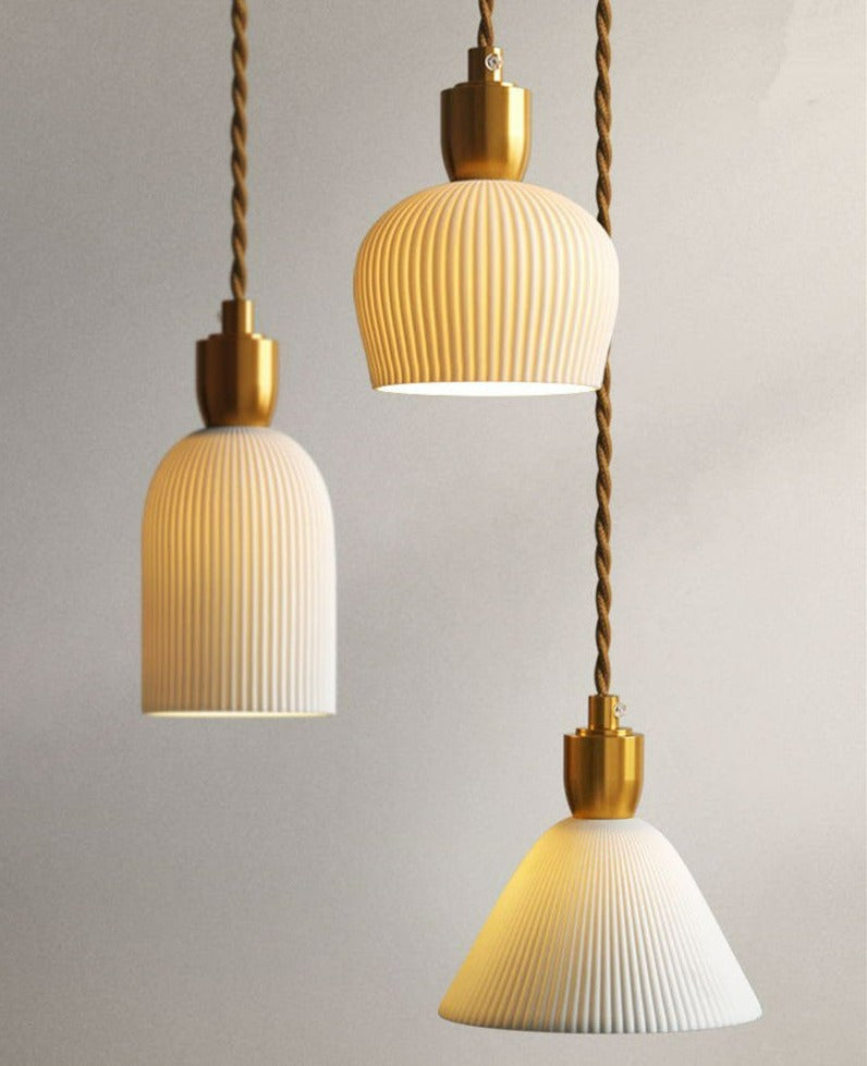 Ribbed Ceramic Copper Pendant Light