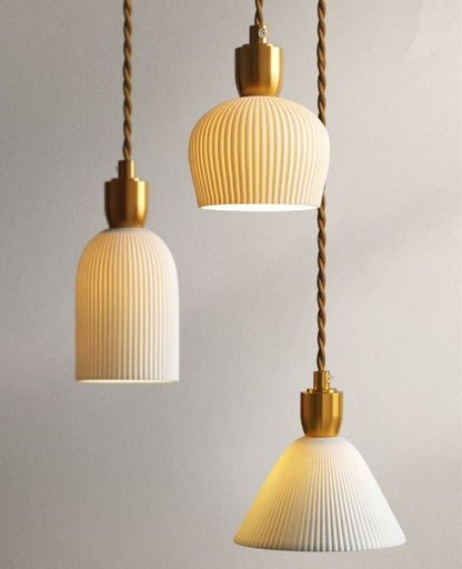 Ribbed Ceramic Copper Pendant Light