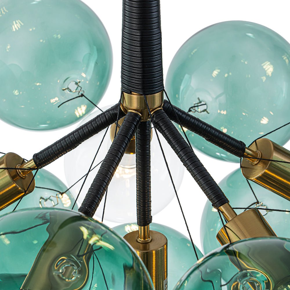 Teal Bubble Glass Brass Chandelier