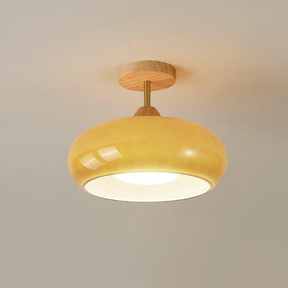 Oval Glass Wood Ceiling Light