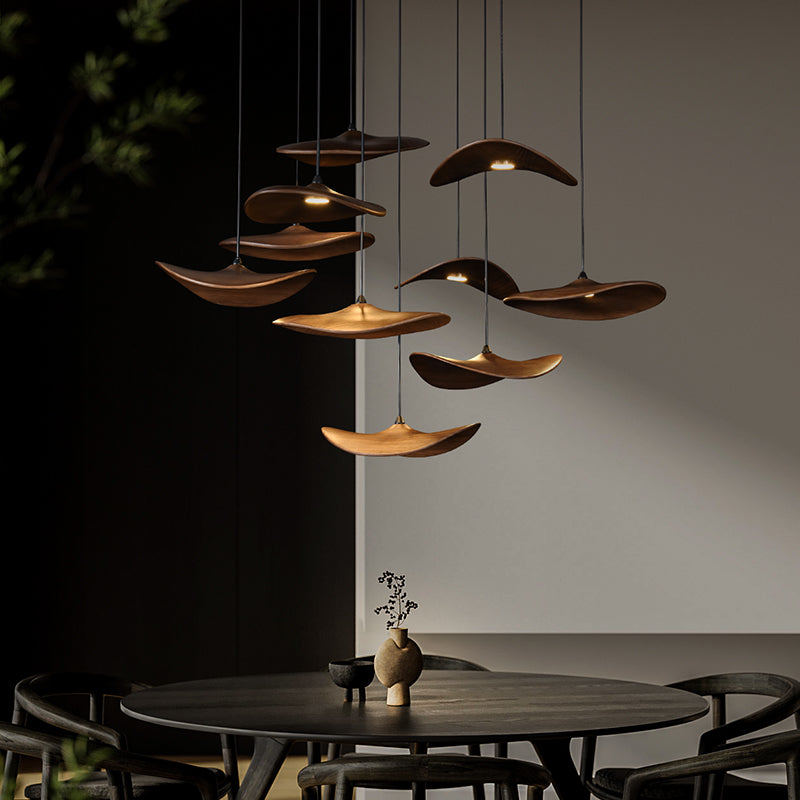 Wavy Wood Leaf Pendant Light