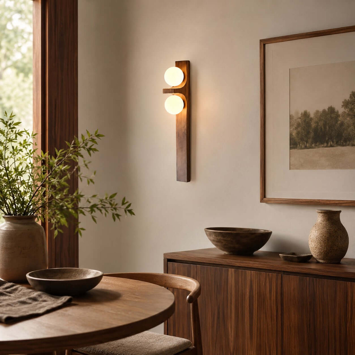 Wood Double Globe Wall Light