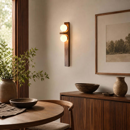 Wood Double Globe Wall Light