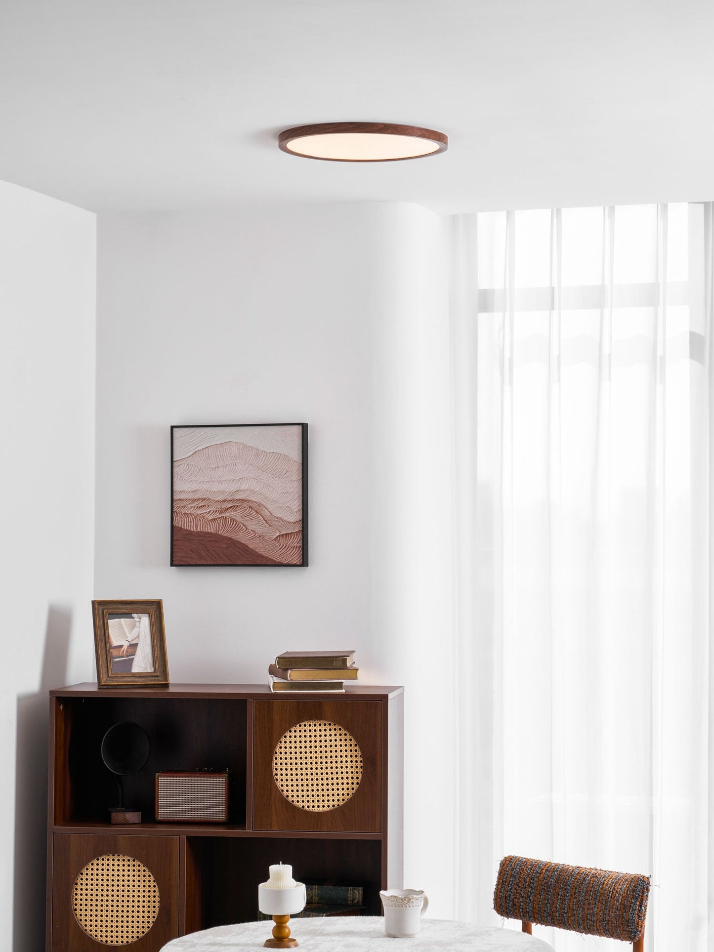 Slim Walnut Flush Ceiling Light