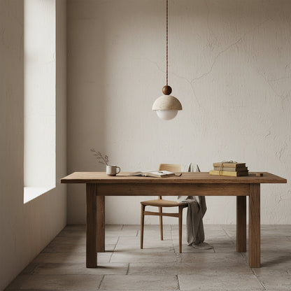 Travertine Dome Wood Pendant Light