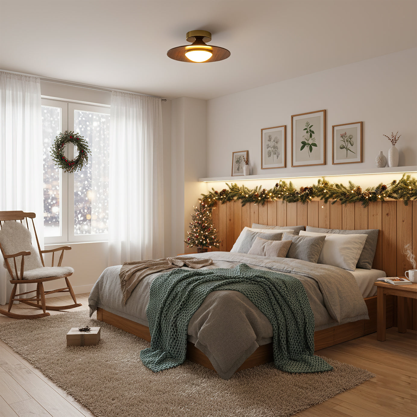 Walnut Saucer Ceiling Light