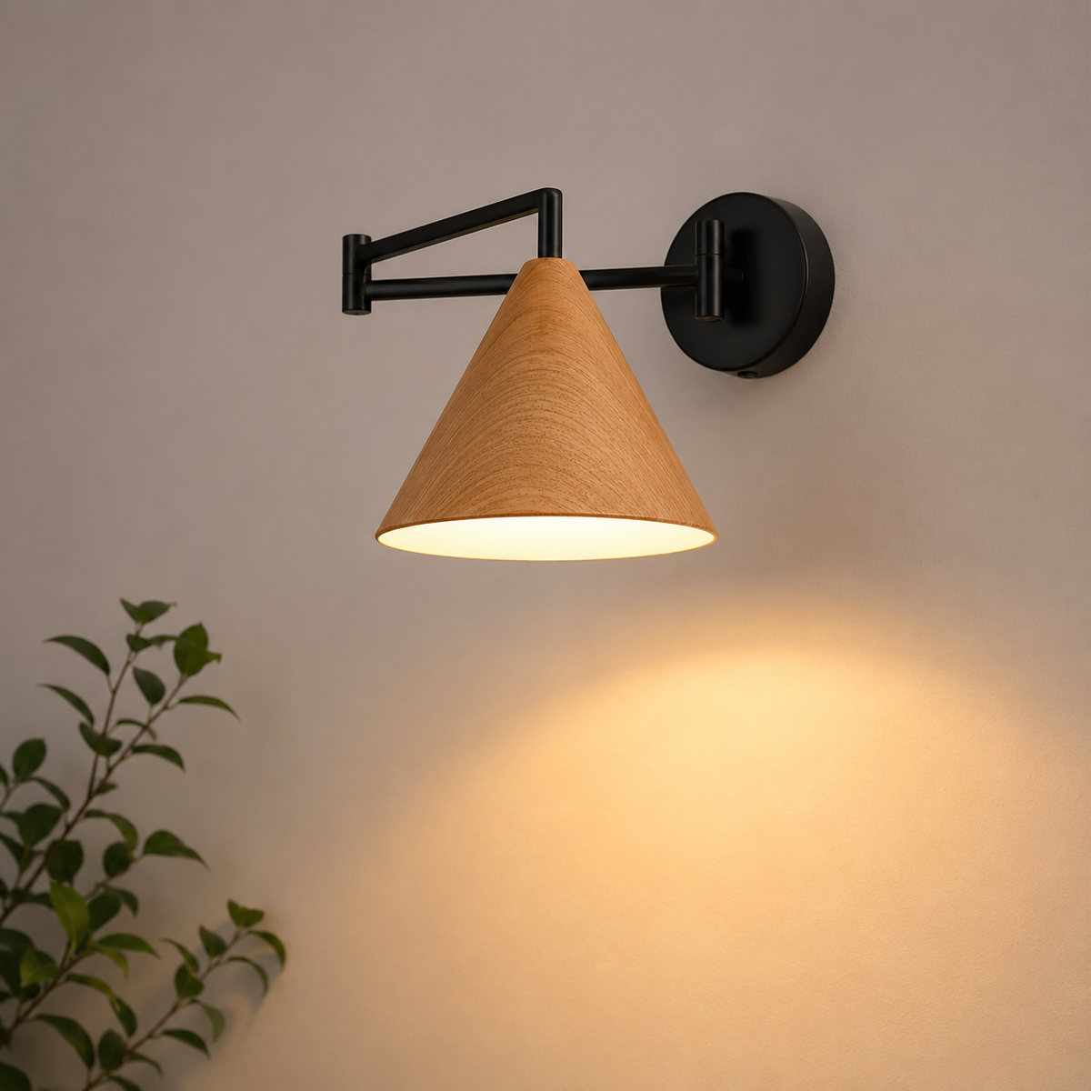 Linnoro Scandinavian Wood-Effect Swing Arm Wall Light