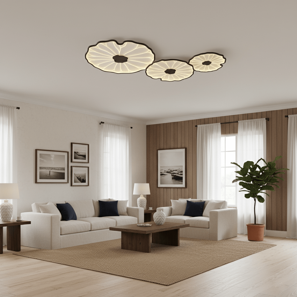 Waterlily Wood-Grain Ceiling Light