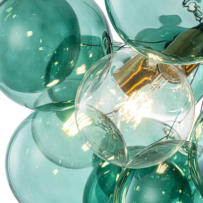 Teal Bubble Glass Brass Chandelier