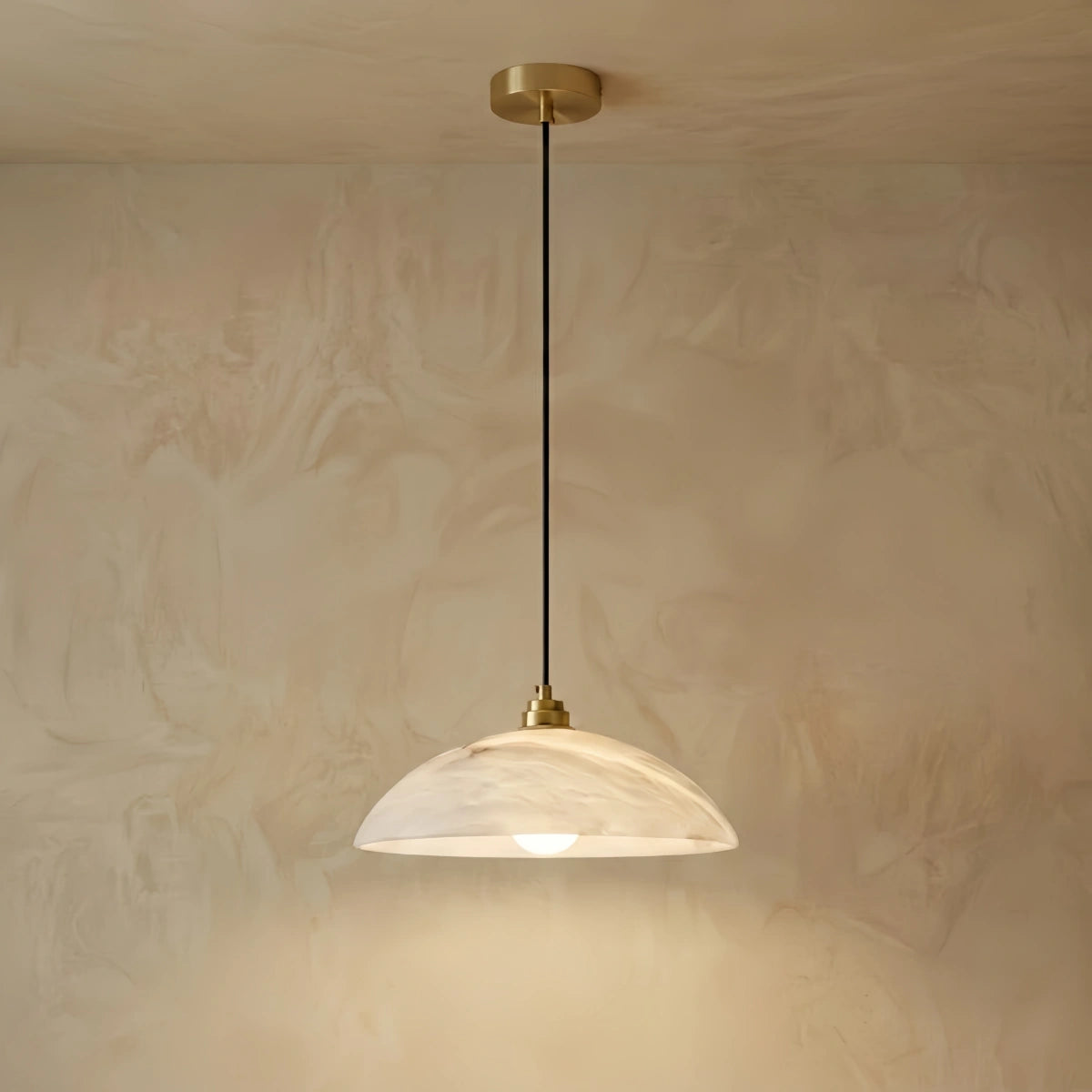 Carved Alabaster Brass Dome Pendant
