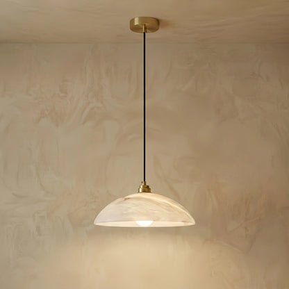 Carved Alabaster Brass Dome Pendant