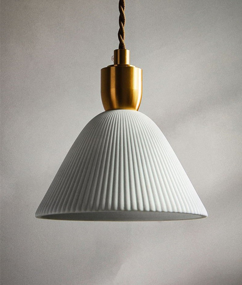 Ribbed Ceramic Copper Pendant Light