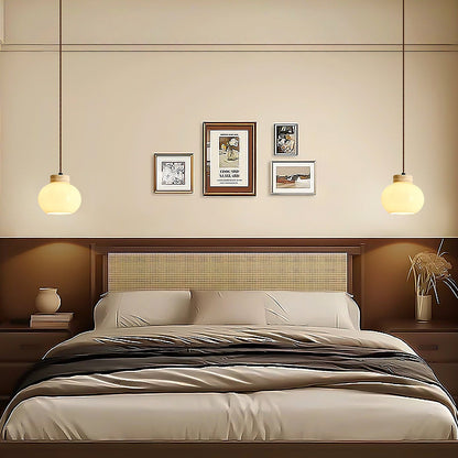 Milk Glass Wood Pendant Light