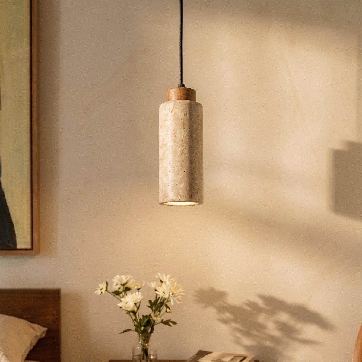 Slim Travertine Wood Pendant Light