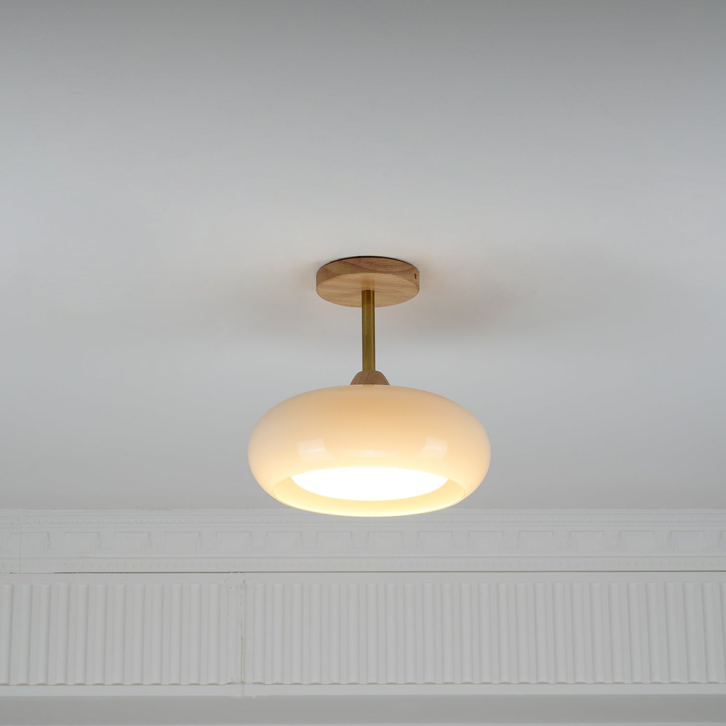 Oval Glass Wood Ceiling Light