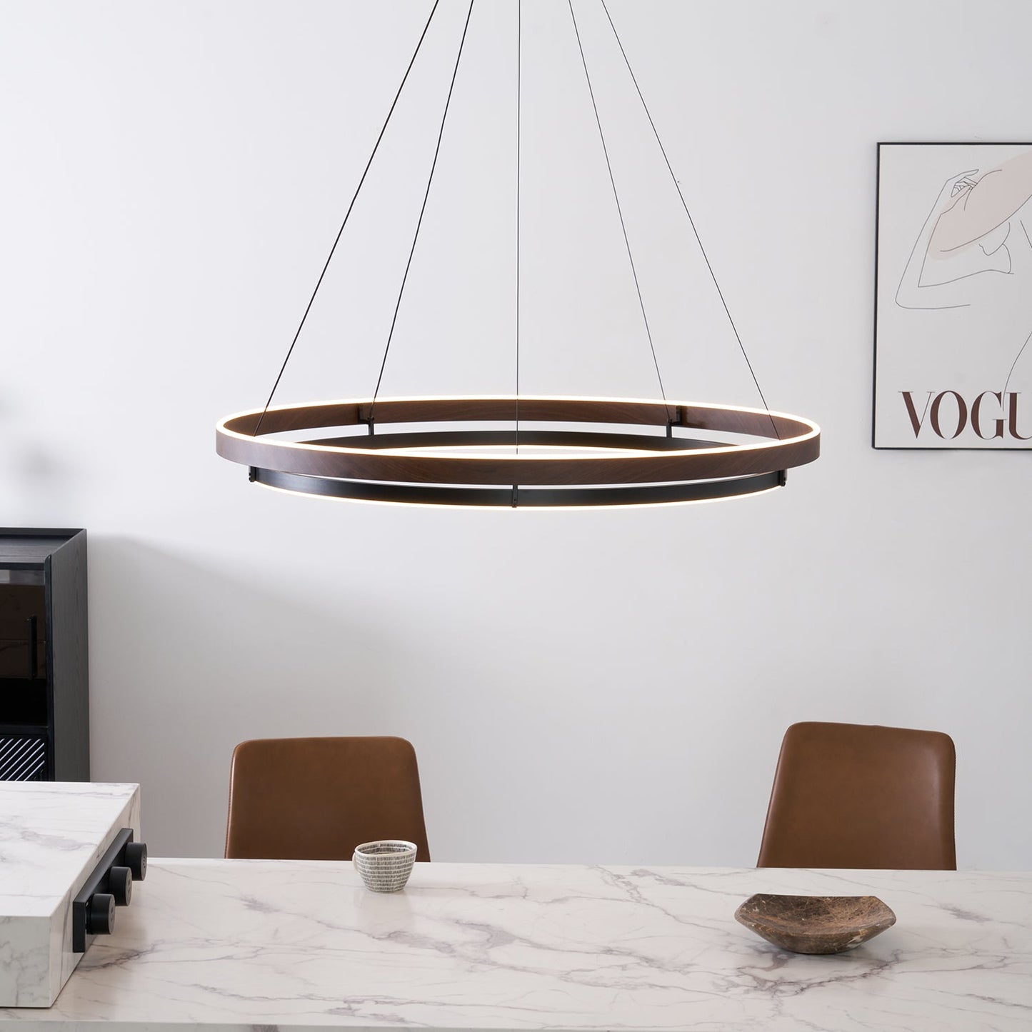 Double Ring Walnut LED Chandelier