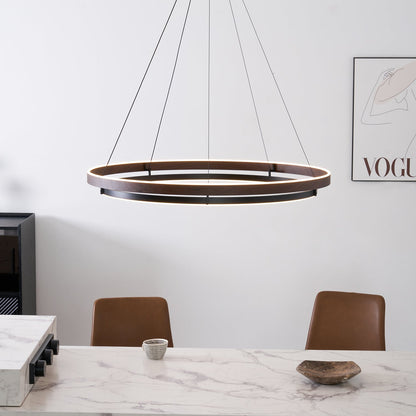 Double Ring Walnut LED Chandelier