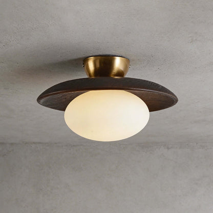 Wood Disc Opal Ceiling Light