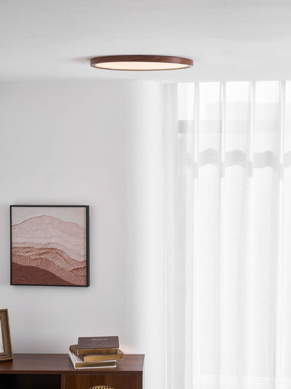 Slim Walnut Flush Ceiling Light