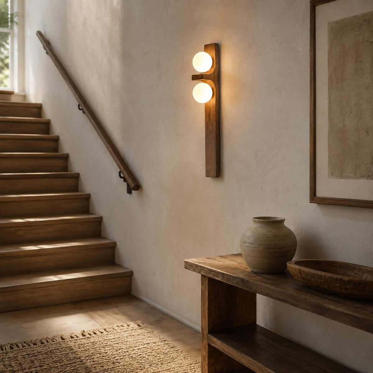 Wood Double Globe Wall Light