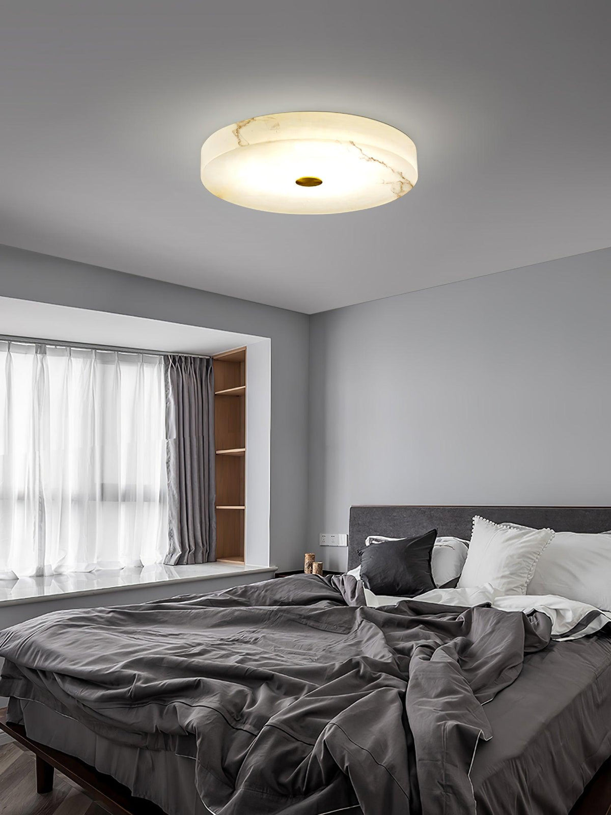 Alabaster Drum Flush Ceiling Light