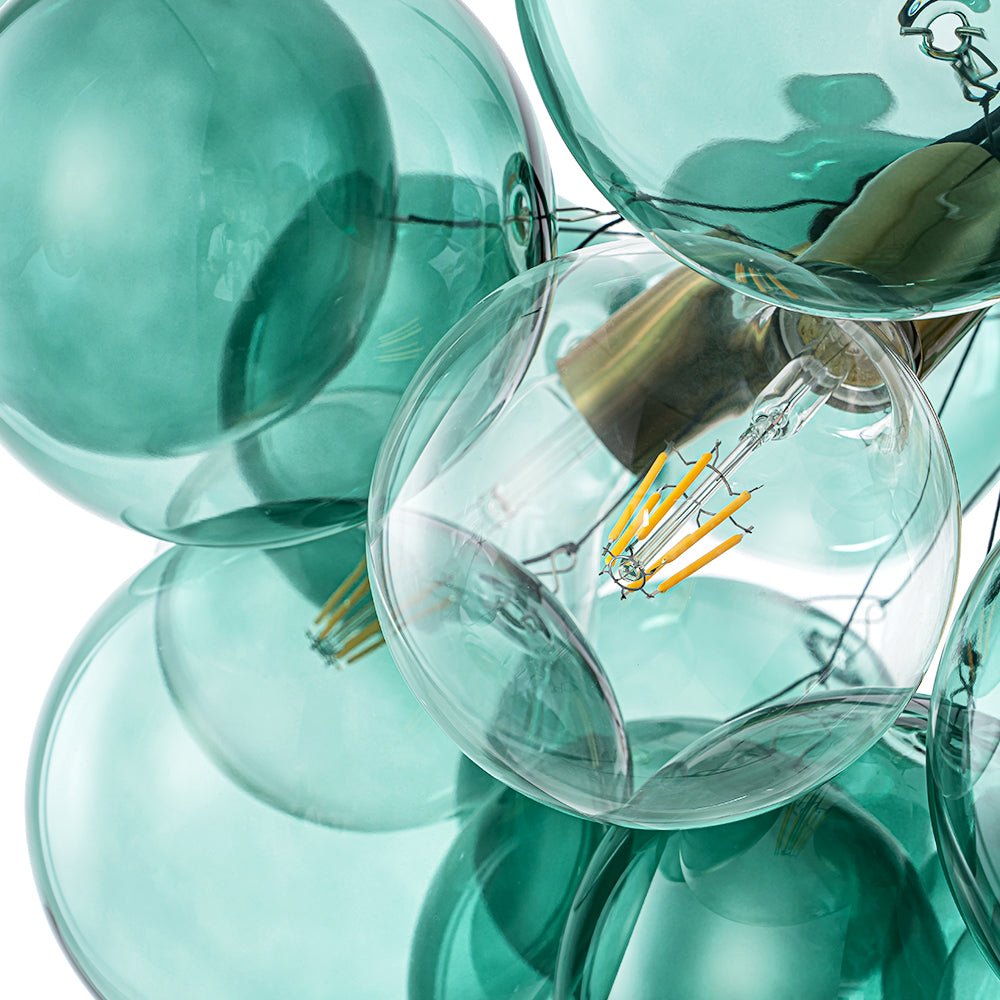 Teal Bubble Glass Brass Chandelier