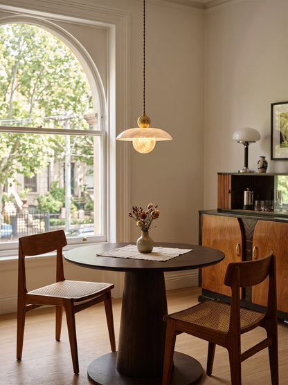 Alabaster Sphere Brass Pendant Light