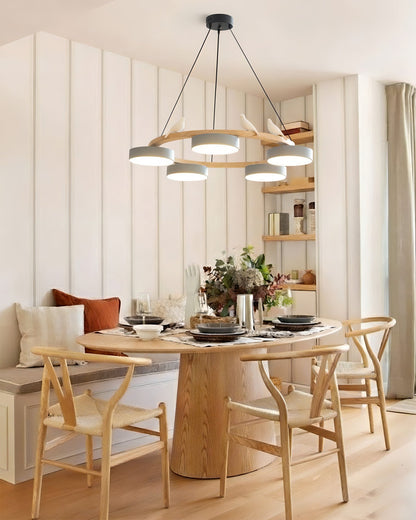 Round Wooden Bird Chandelier