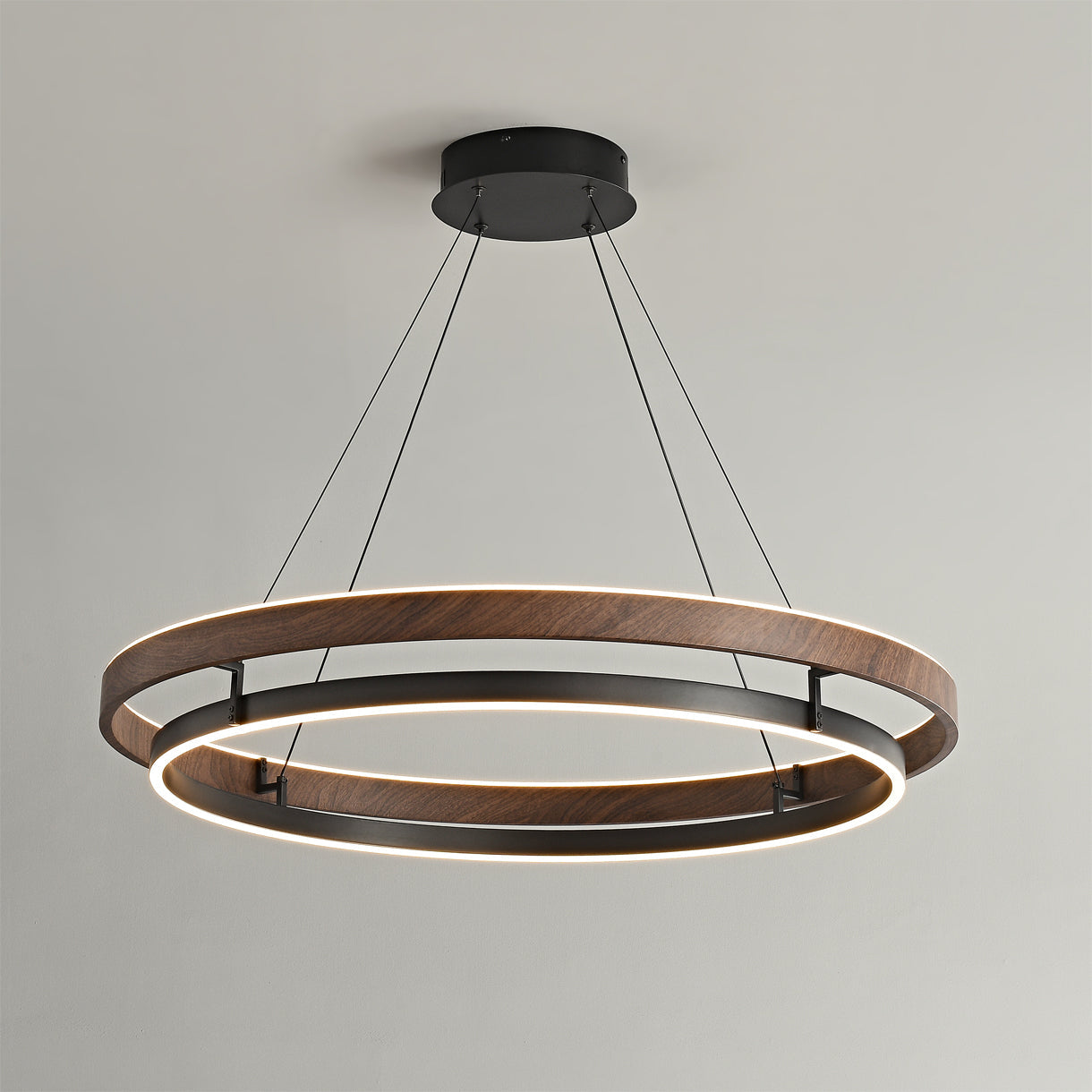 Double Ring Walnut LED Chandelier