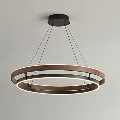 Double Ring Walnut LED Chandelier