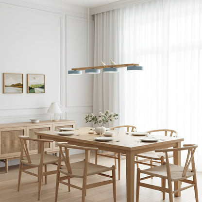 Linear Bird Motif Wood Chandelier