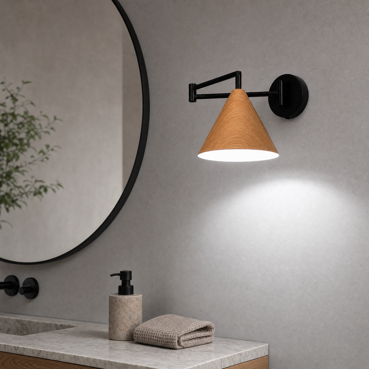 Linnoro Scandinavian Wood-Effect Swing Arm Wall Light