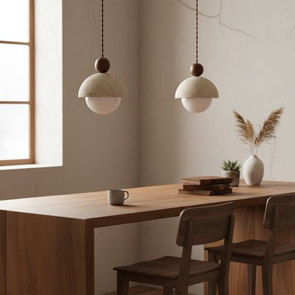 Travertine Dome Wood Pendant Light