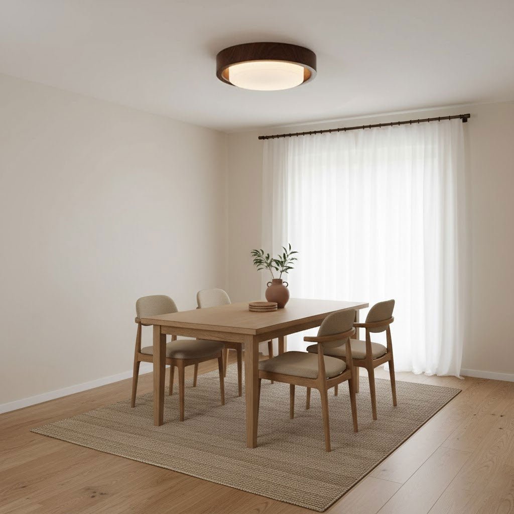 Round Wood Glass Ceiling Light
