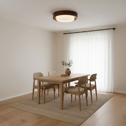 Round Wood Glass Ceiling Light