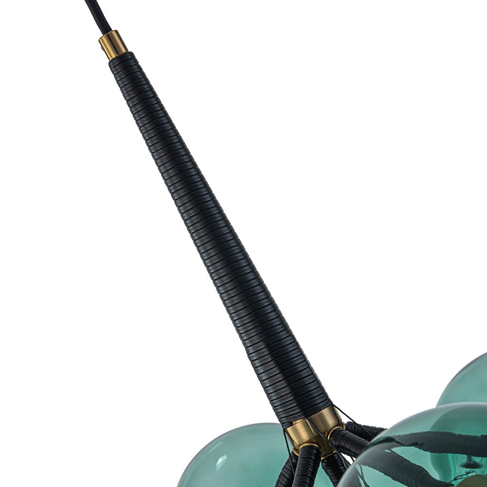 Teal Bubble Glass Brass Chandelier