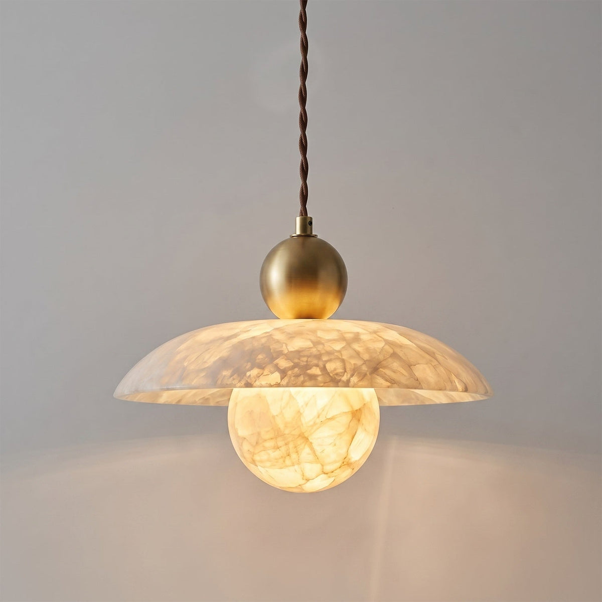 Alabaster Sphere Brass Pendant Light