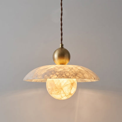 Alabaster Sphere Brass Pendant Light