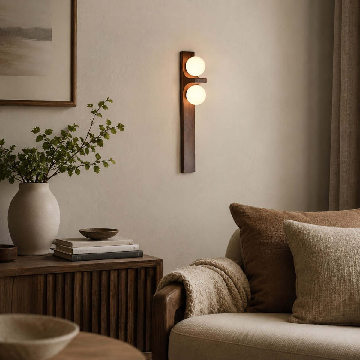 Wood Double Globe Wall Light