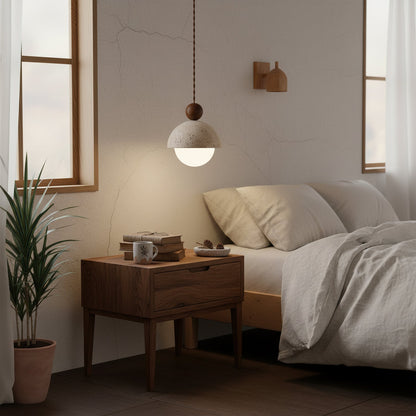 Travertine Dome Wood Pendant Light