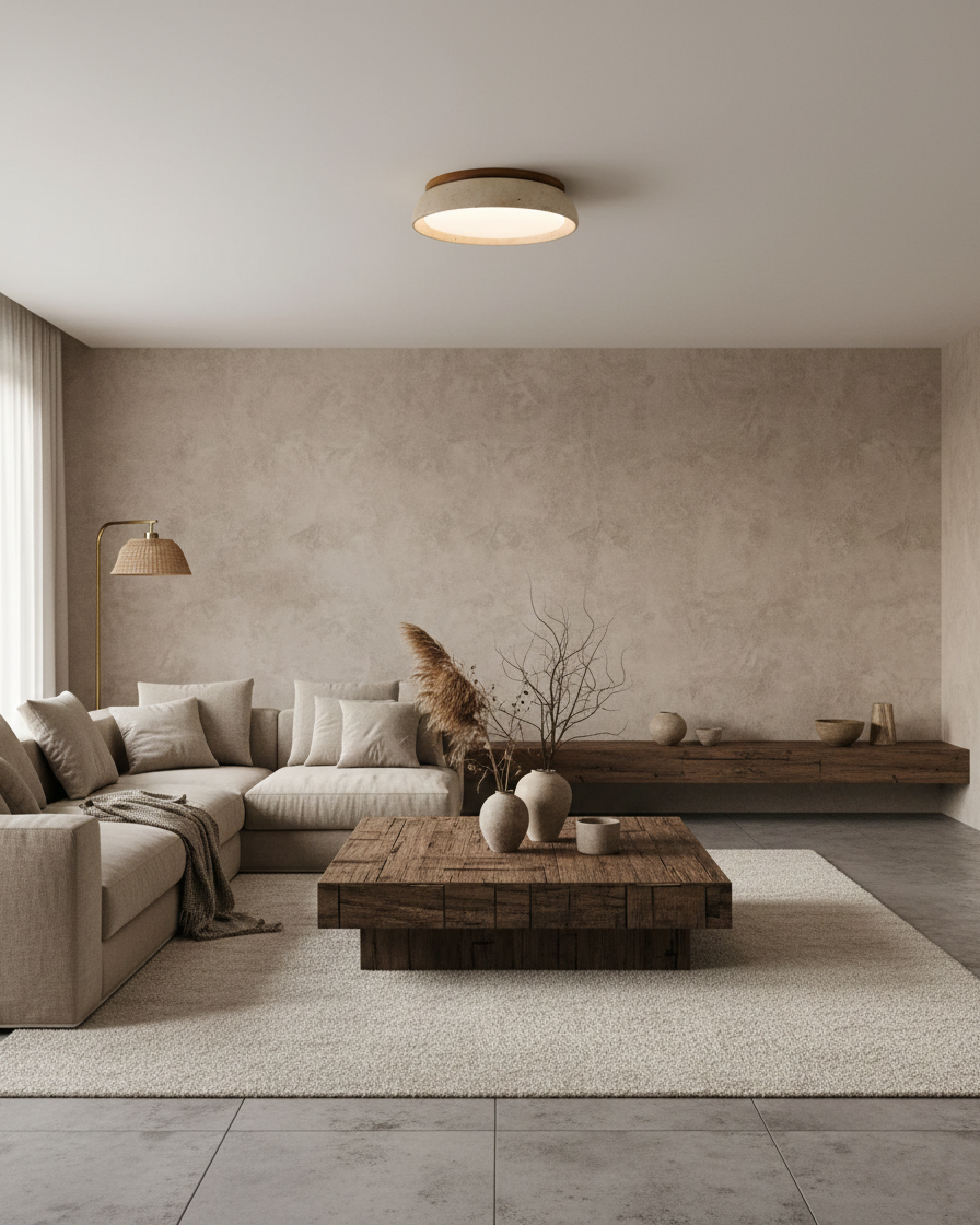 Round Travertine Flush Ceiling Light