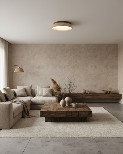 Round Travertine Flush Ceiling Light