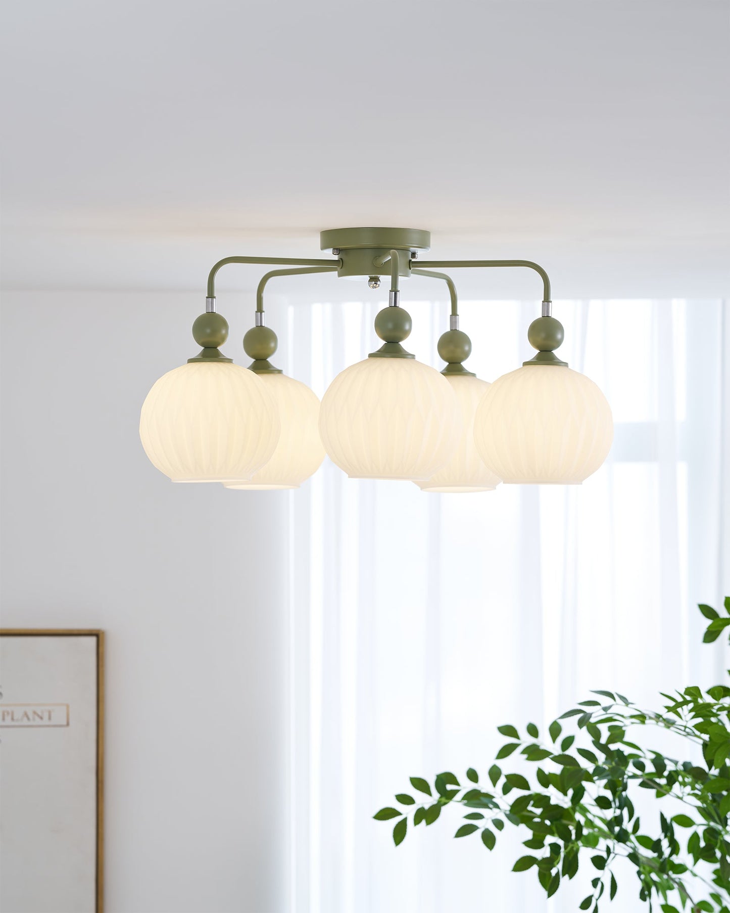 Ribbed Opal Glass Semi-Flush