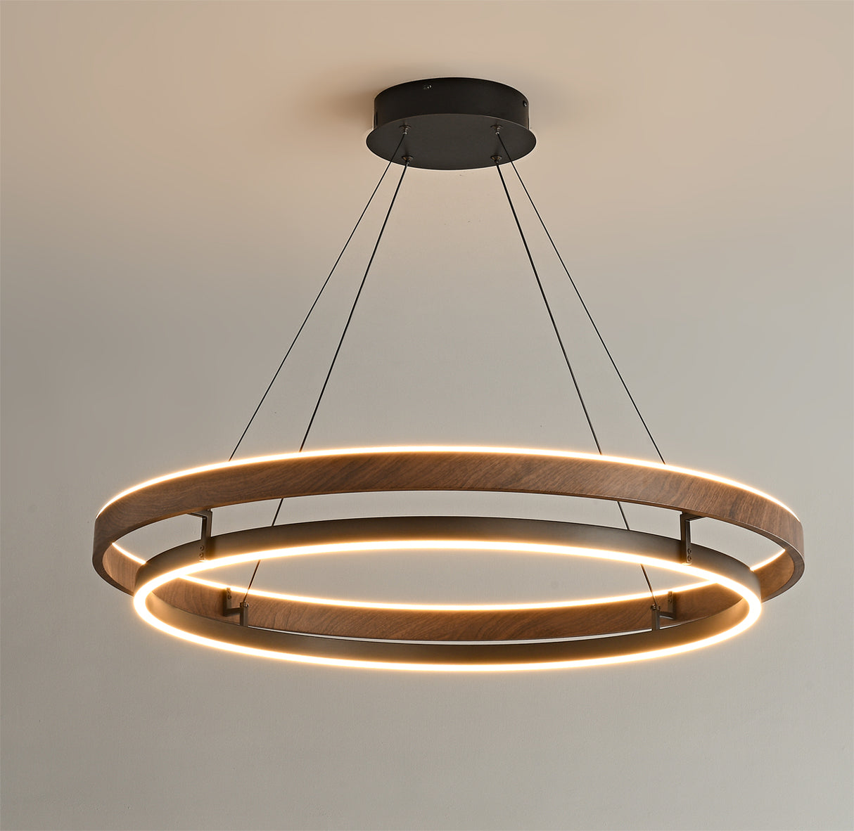 Double Ring Walnut LED Chandelier