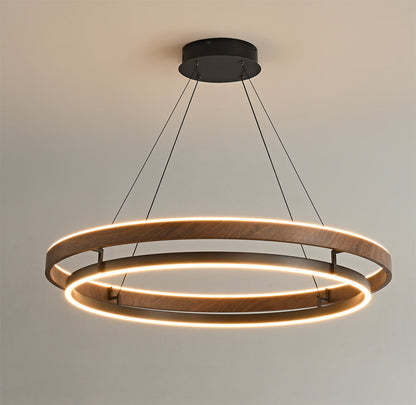 Double Ring Walnut LED Chandelier