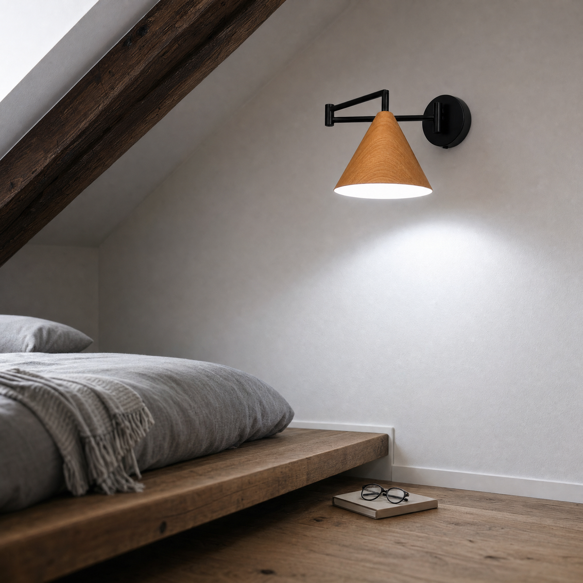 Linnoro Scandinavian Wood-Effect Swing Arm Wall Light