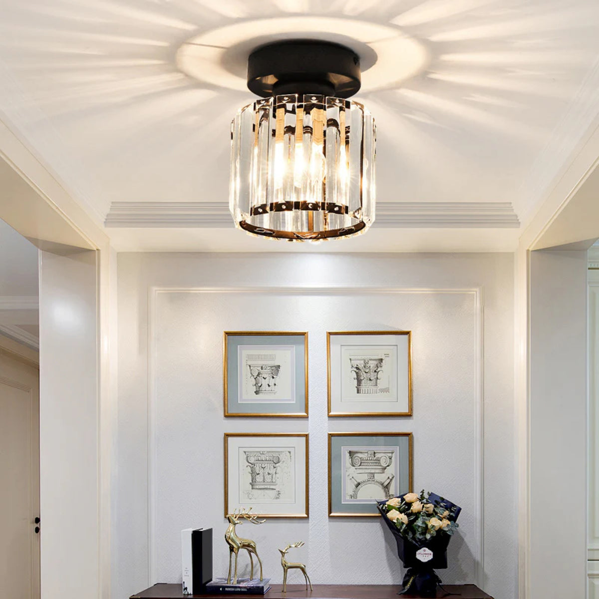 Orvella Minimalist Crystal Flush Ceiling Light