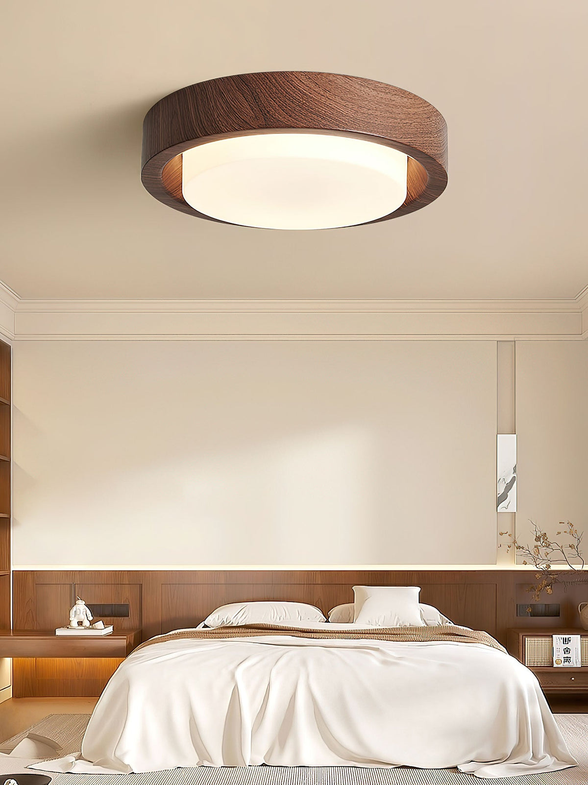 Round Wood Glass Ceiling Light