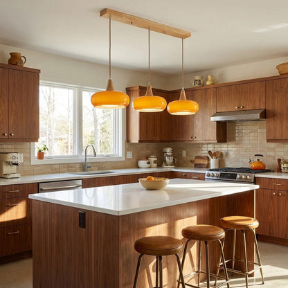 Pebble Glass Wood Pendant Light