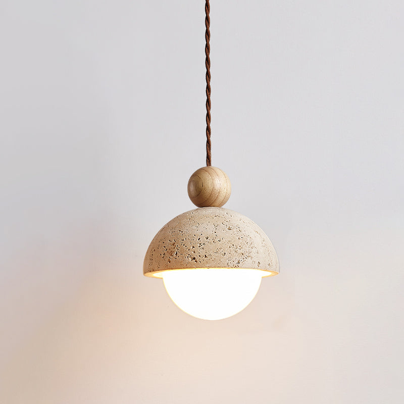 Travertine Dome Wood Pendant Light